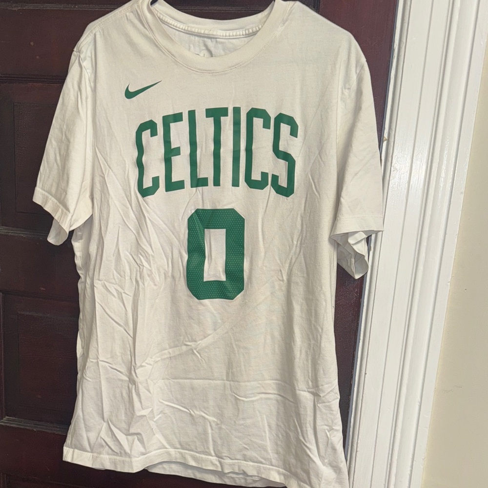 Nike White and Green Celtics Tee